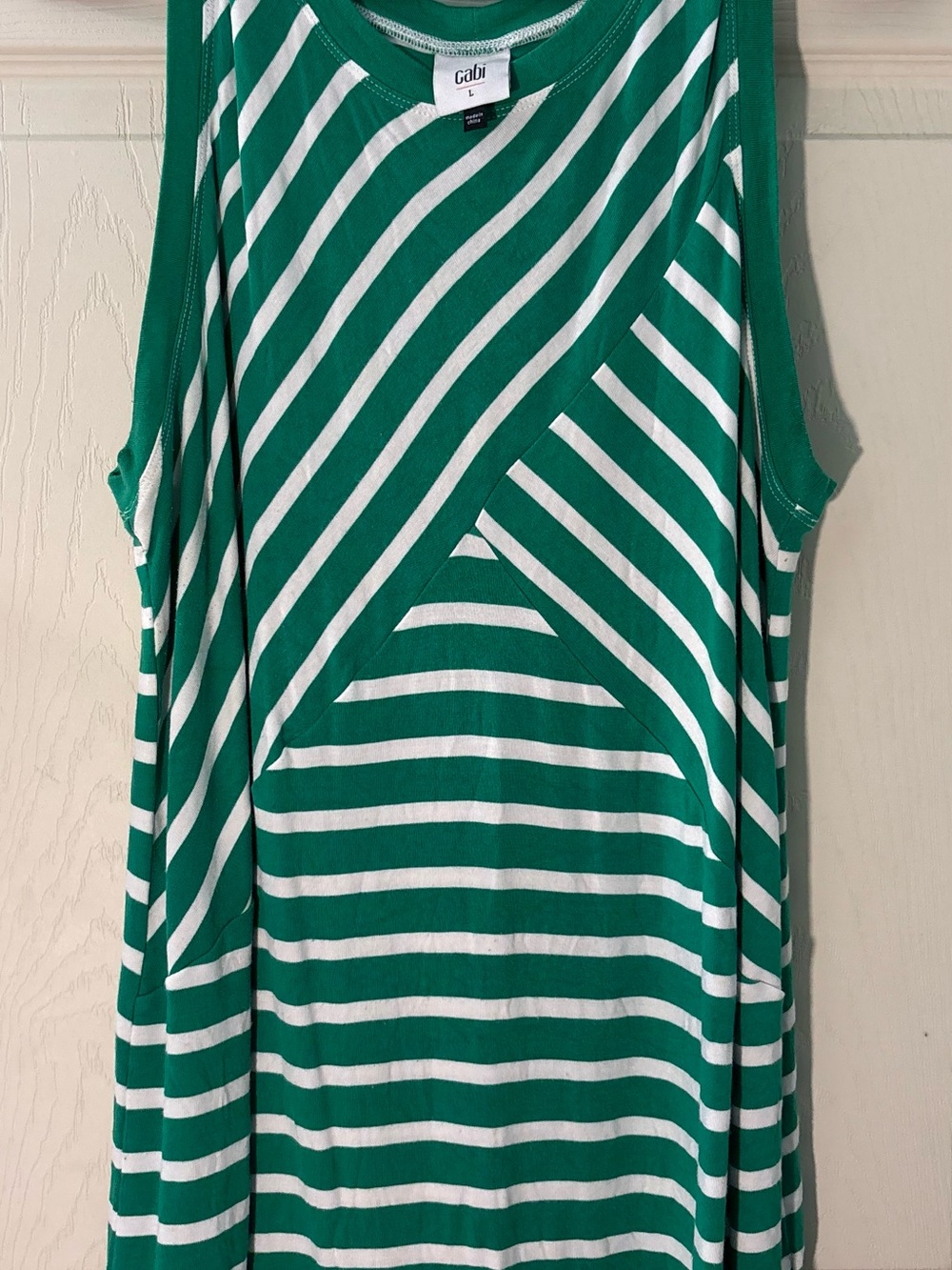 CAbi Amelia Green & White Striped Tank Top